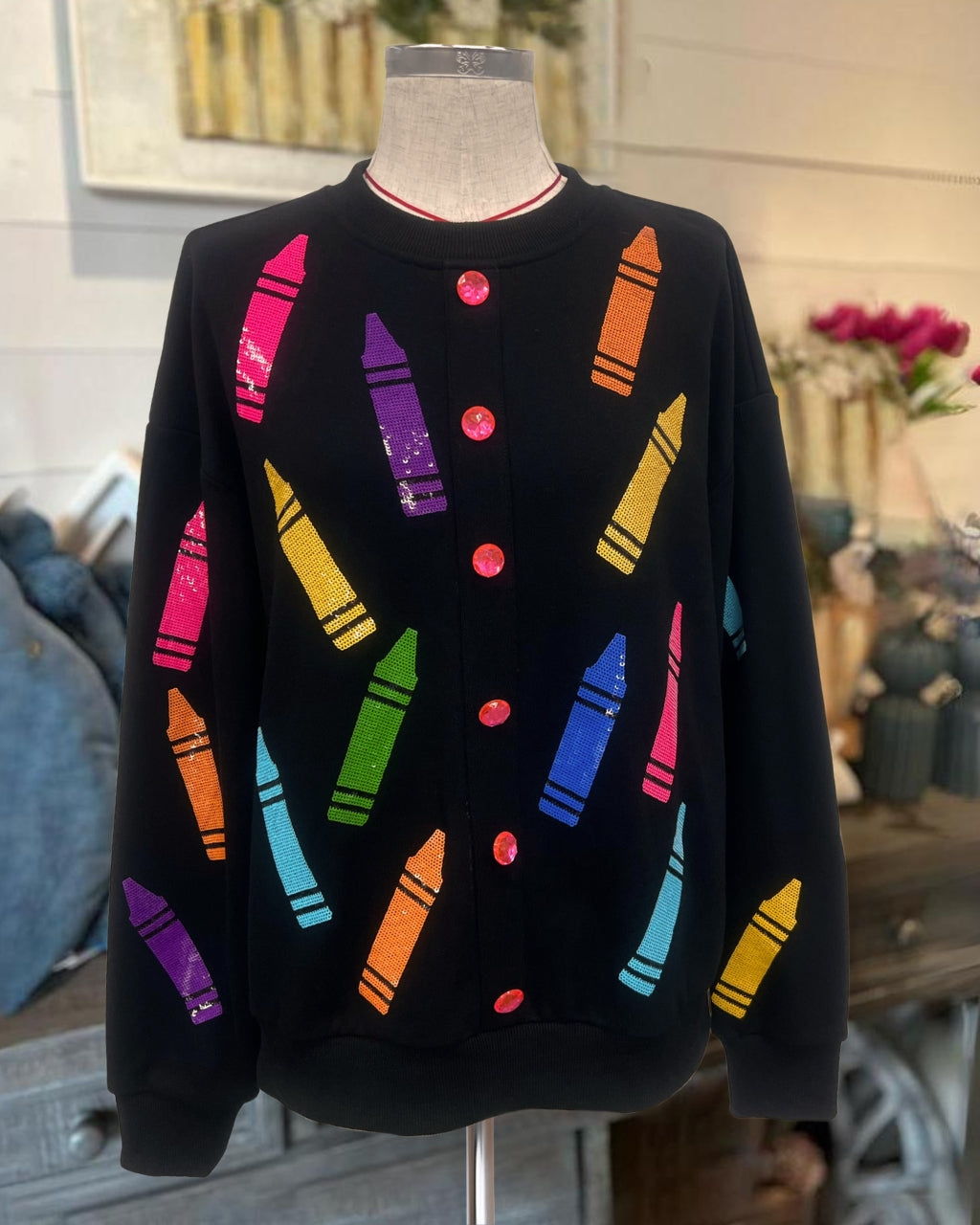 Teacher Approved Crayon Sequin Cardigan