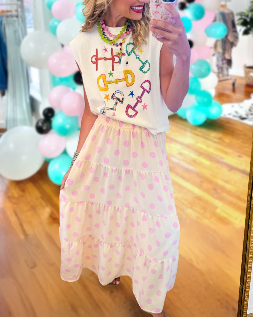 Polka Dot Layered Satin Skirt