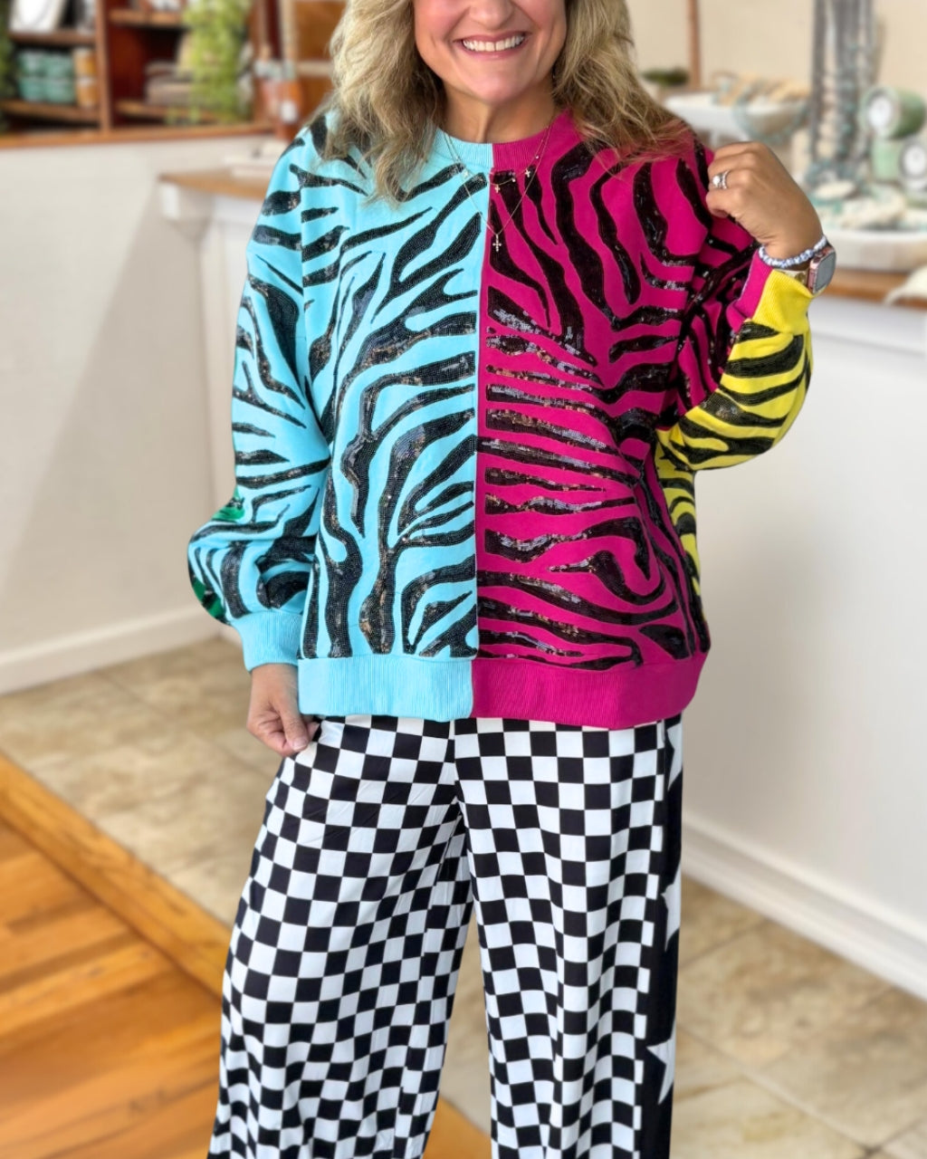 Tiger Sequin Colorblock Sweatshirt