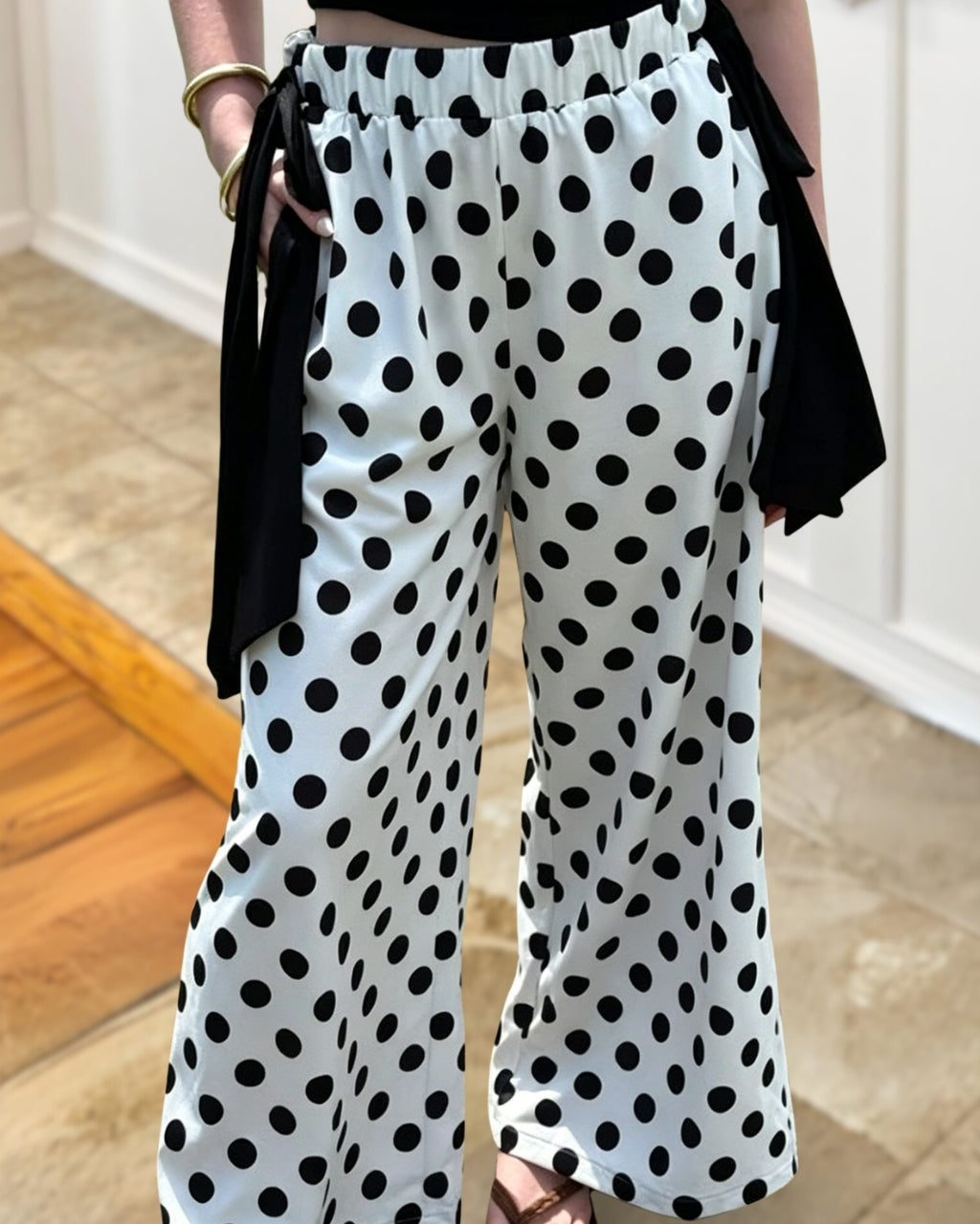 Unique Lace-up Detailing Polka-dot Pants