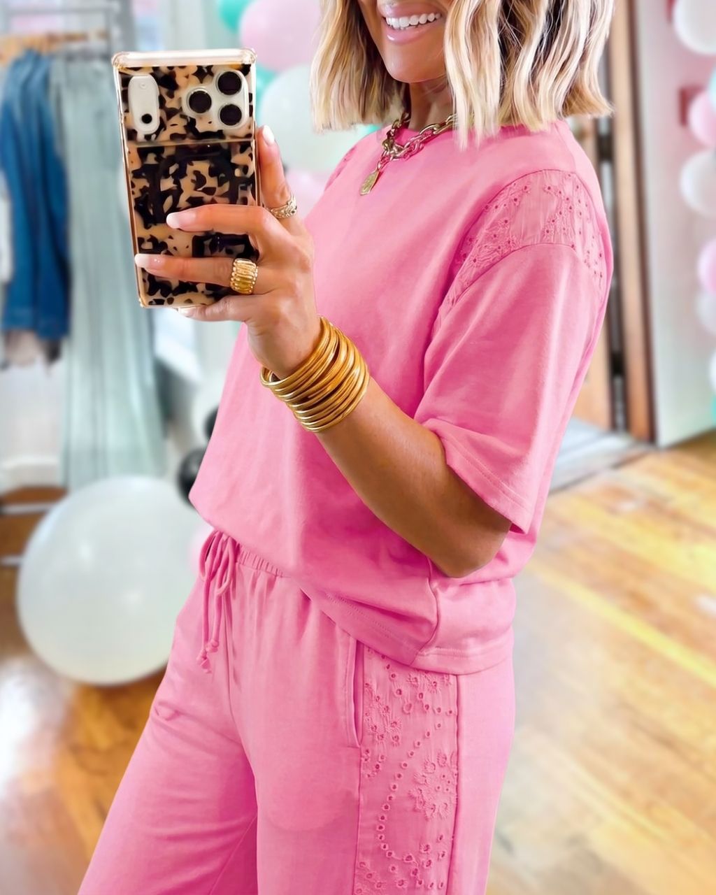 Casual Lace-Paneled Pants Set