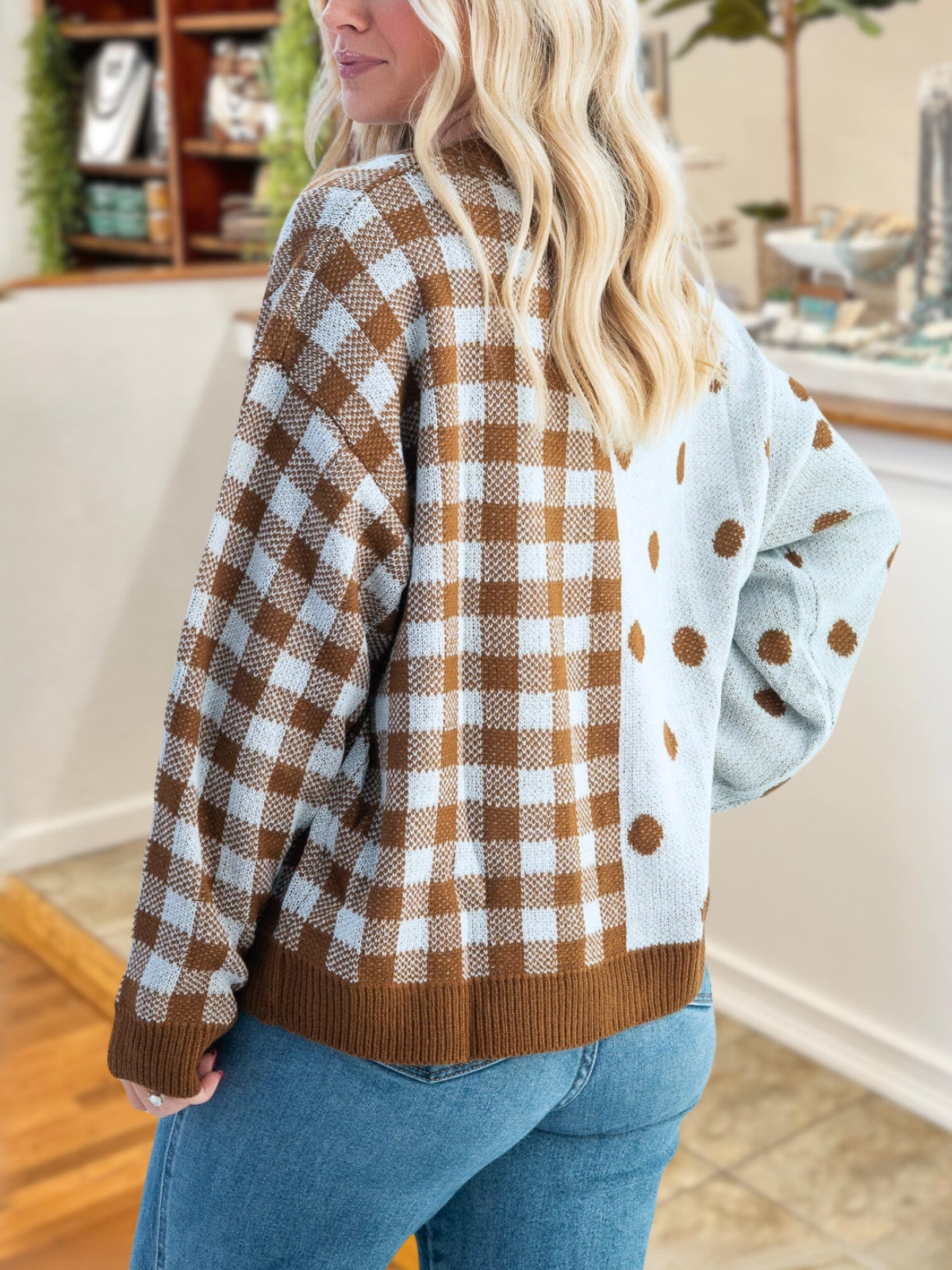 Polka-dot Plaid Patchwork Cardigan