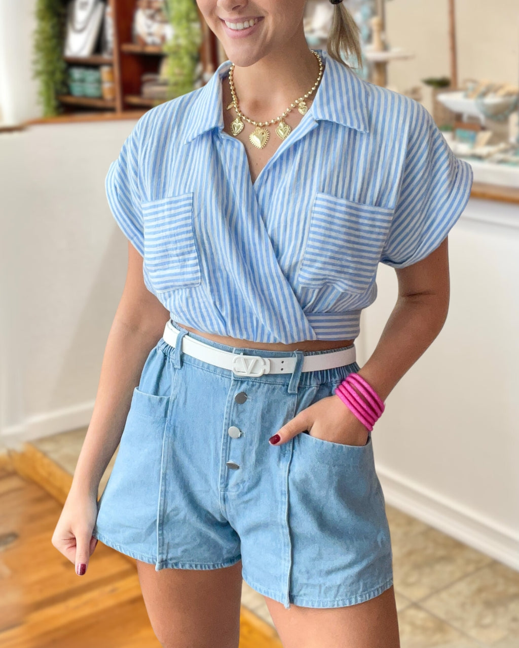 Stylish Pocketed Denim Shorts