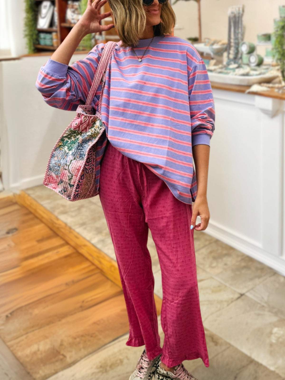 Ruffle-Edged Polka Dot Jacquard Pants