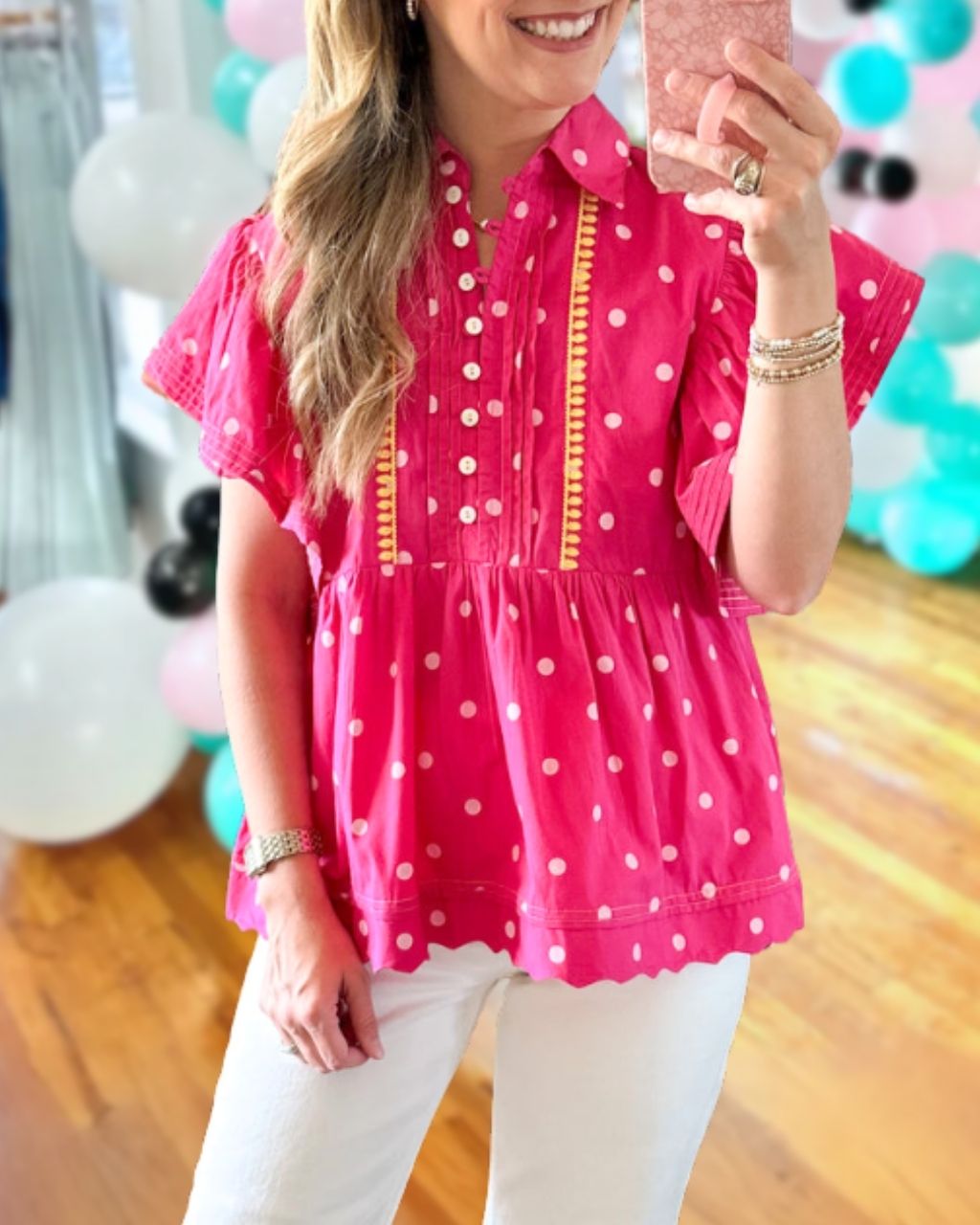 Polka Dot Poplin Babydoll Top