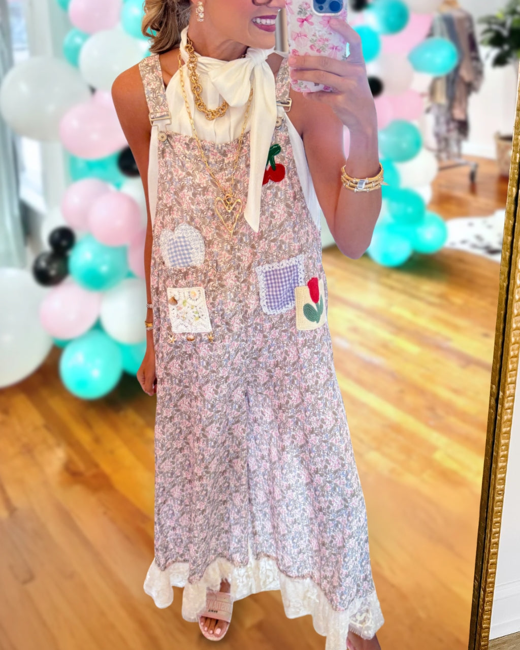 Patchwork Floral Wide Leg Overalls