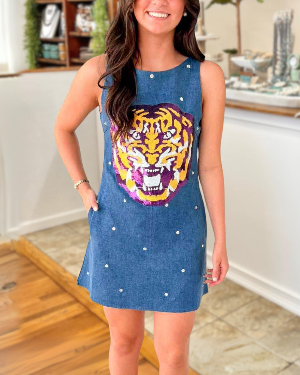 Rhinestone Tiger Sequin Tank Dres