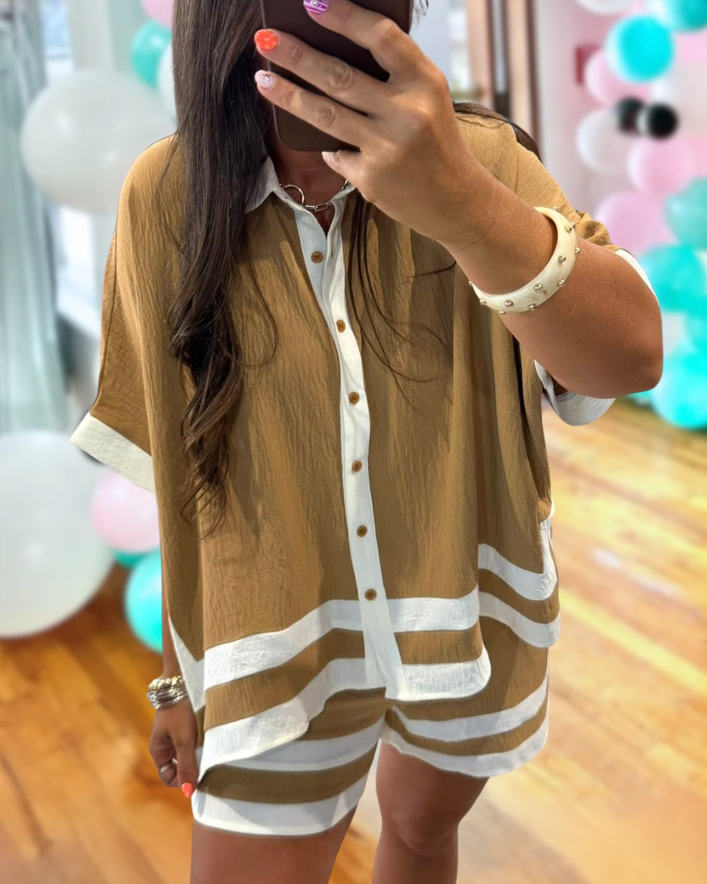 Breezy Color-Blocked Trim Shorts Set