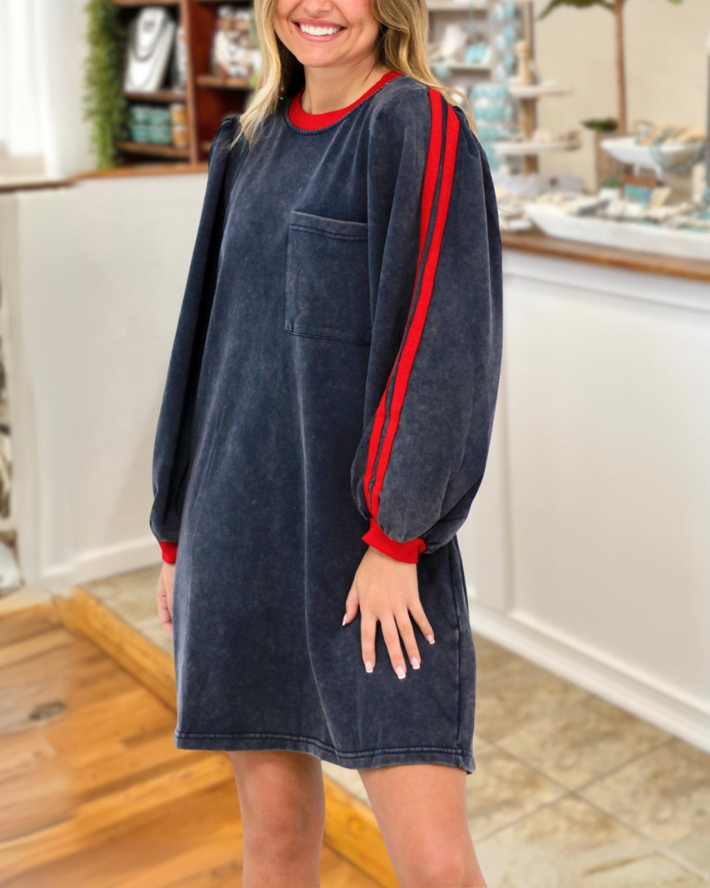 Striking Stripe Detail Mineral Wash Dress