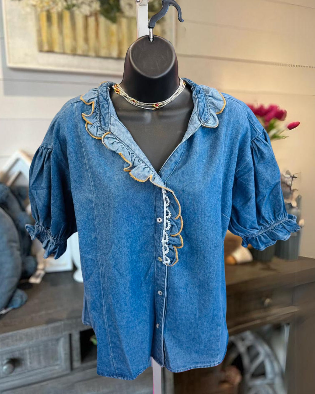 Always Works Puff Denim Blouse