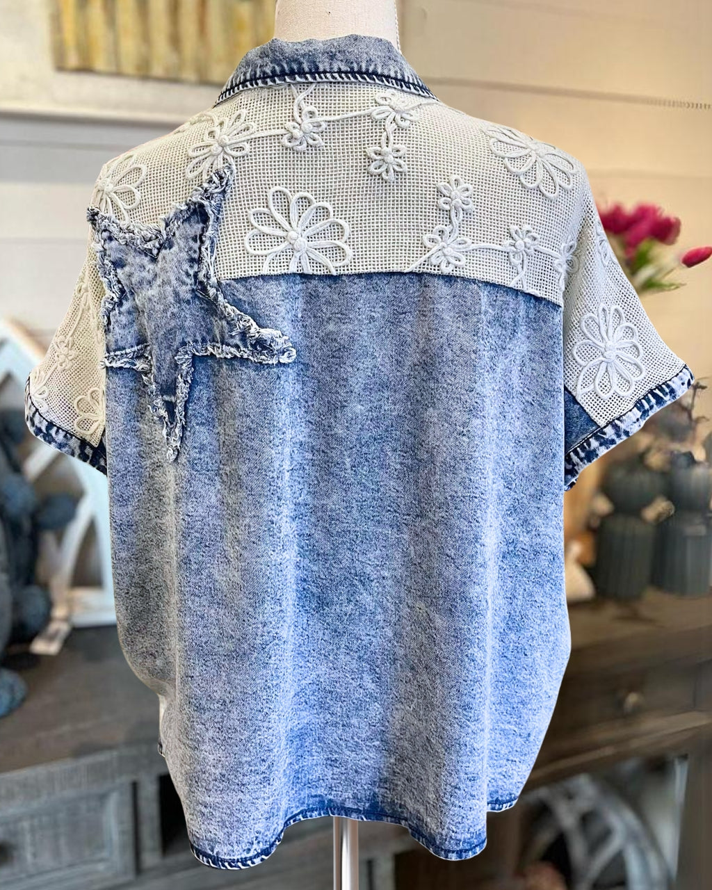 Unique Star Patch Denim Shirt