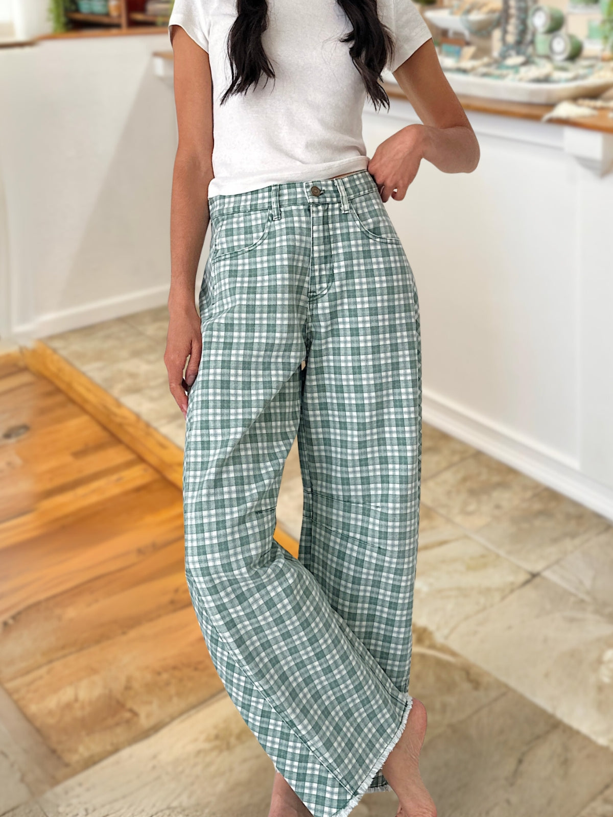 Casual Plaid Barrel Pants