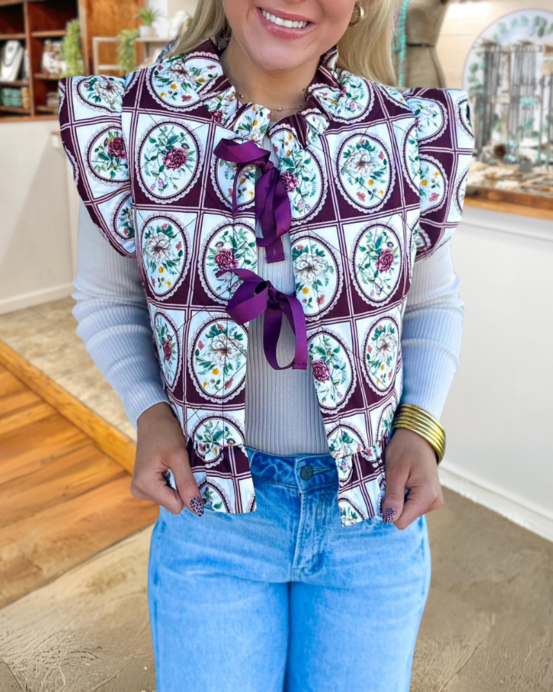 Floral Plaid Quilted Vest