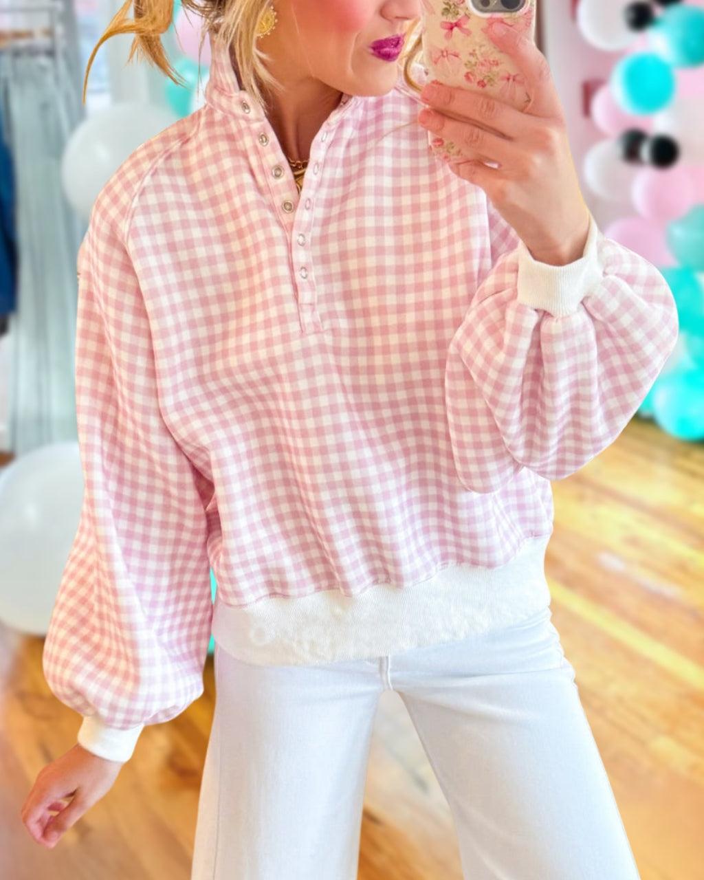 Snap-button Plaid Pullover
