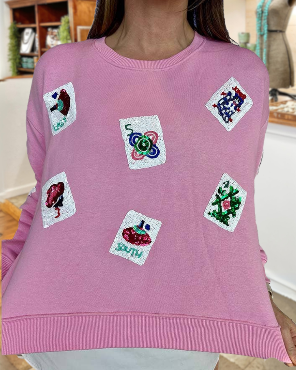 Mahjong-sequin Crew-neck Pullover