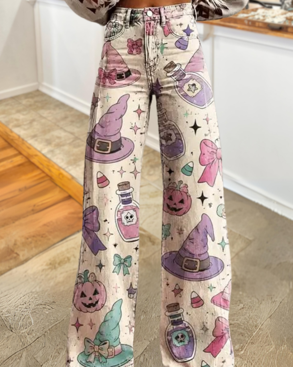 Witch Pumpkin Pattern Stretch Jeans