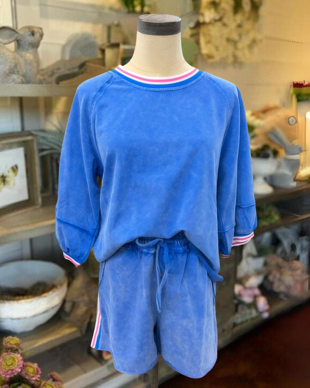 Color-blocked Striped Washed Shorts Set