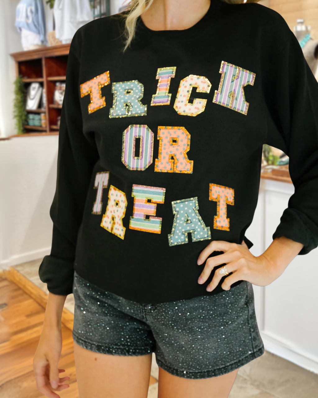 "Trick or Treat" Embroidered Pullover