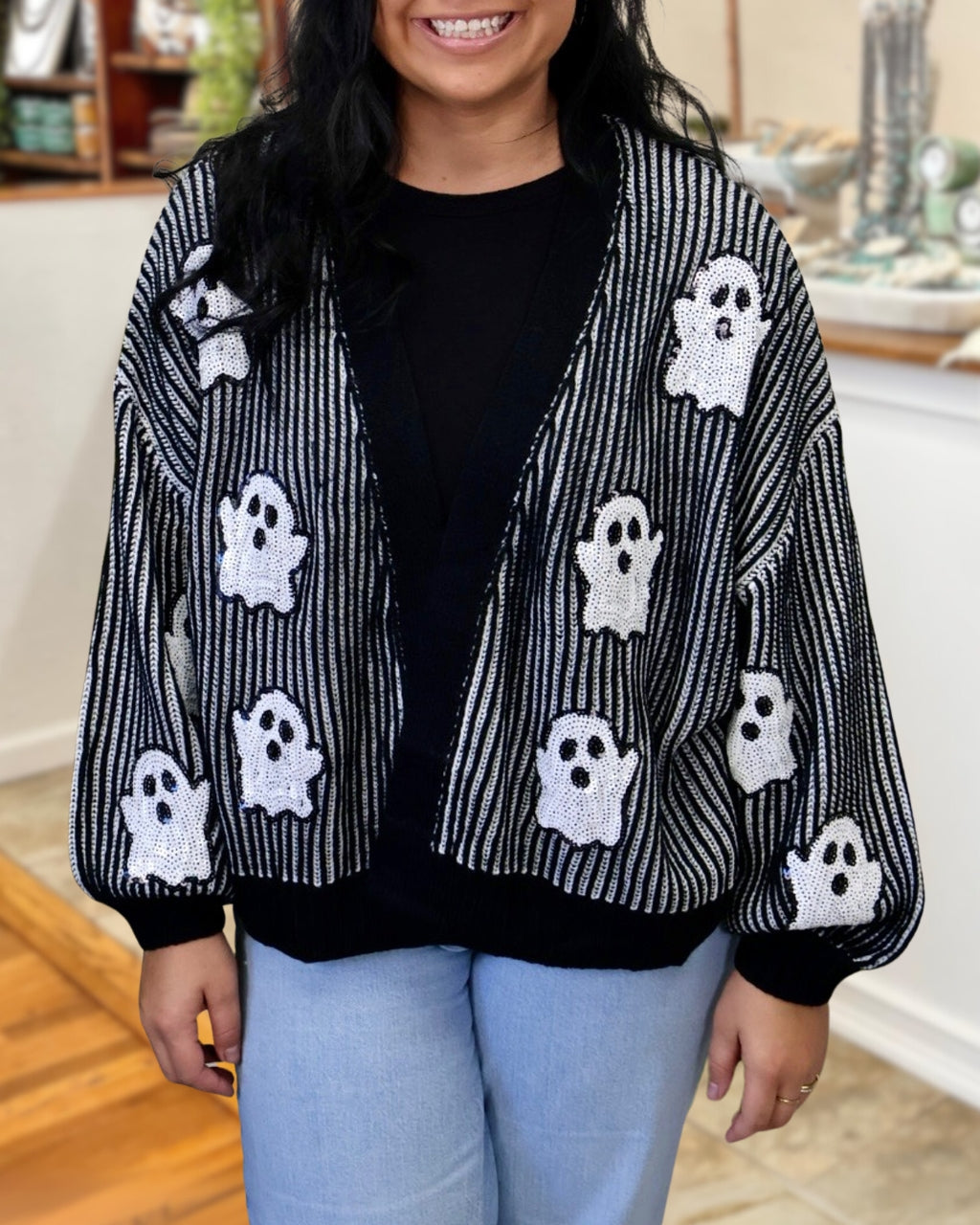 Ghost Sequin Striped Cardigan