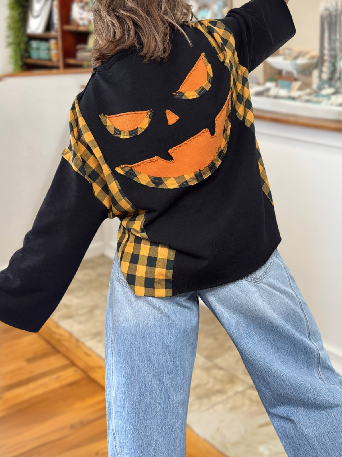 Halloween Pumpkin Face Appliqué Pullover