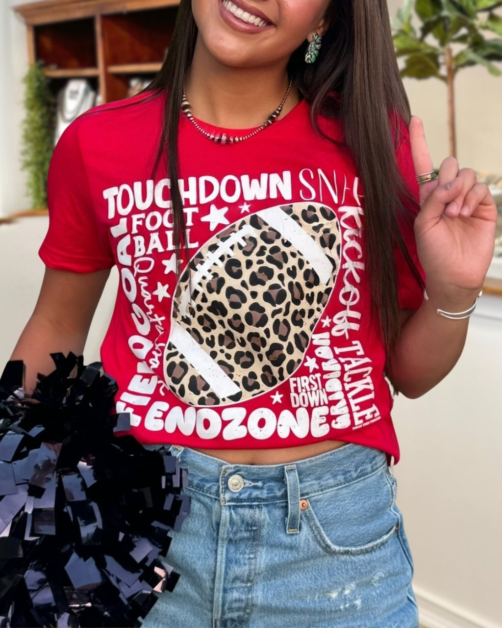 Game Day Leopard Print Football Letter Graphic T-Shirt