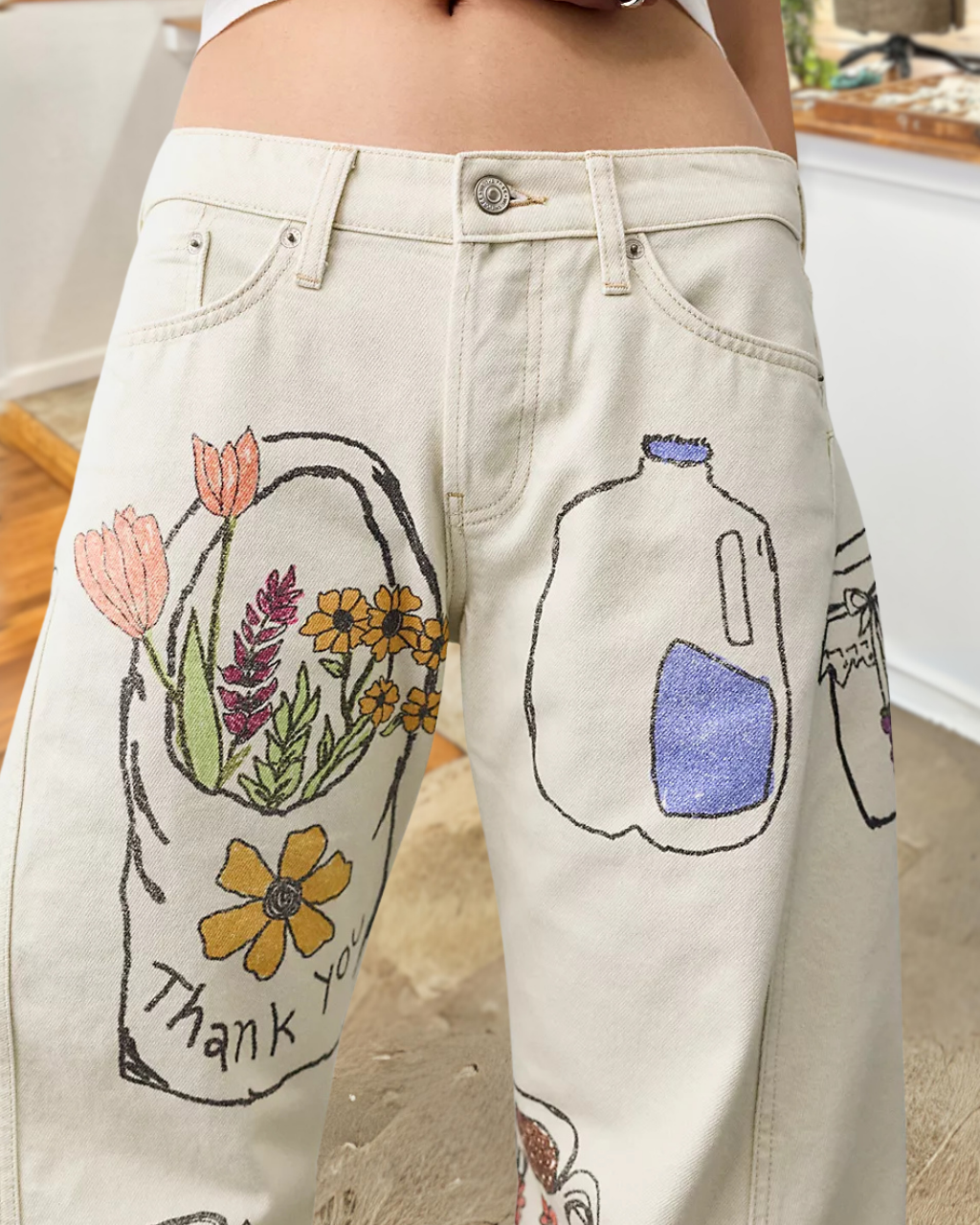 Playful Hand-Drawn Print Pants