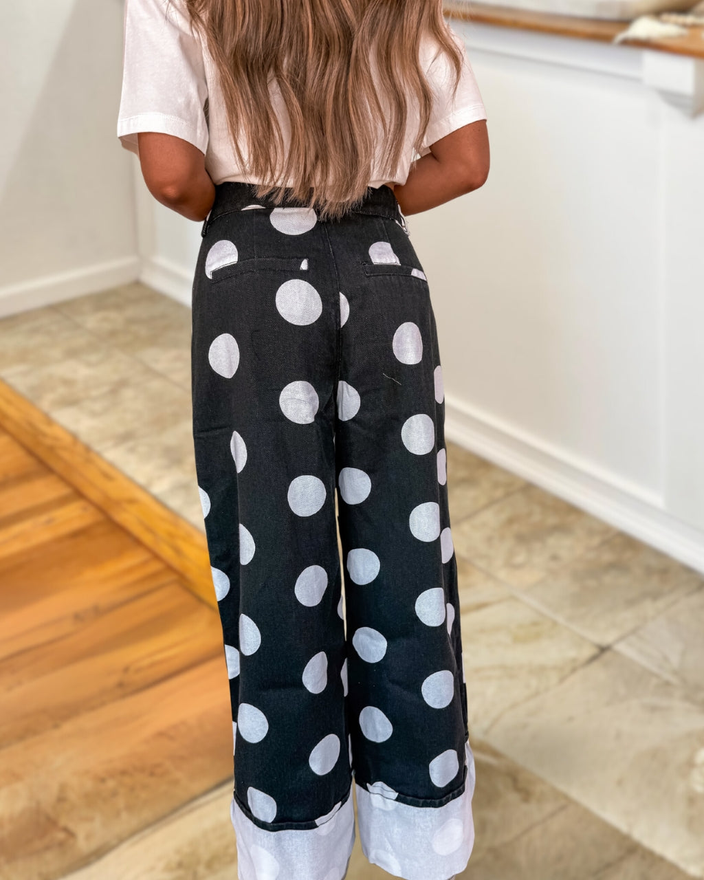 Polka Dot Roll Up Denim Pants