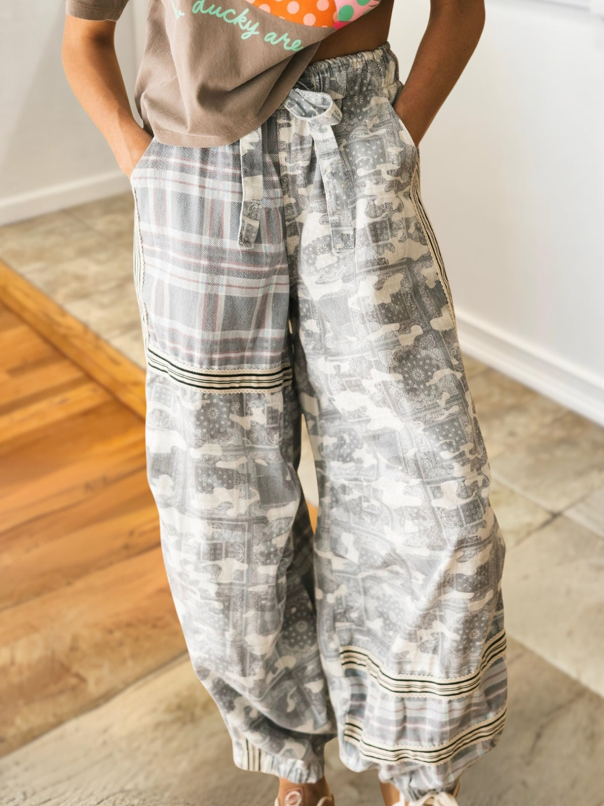 Camouflage Plaid Patchwork Jogger Pants