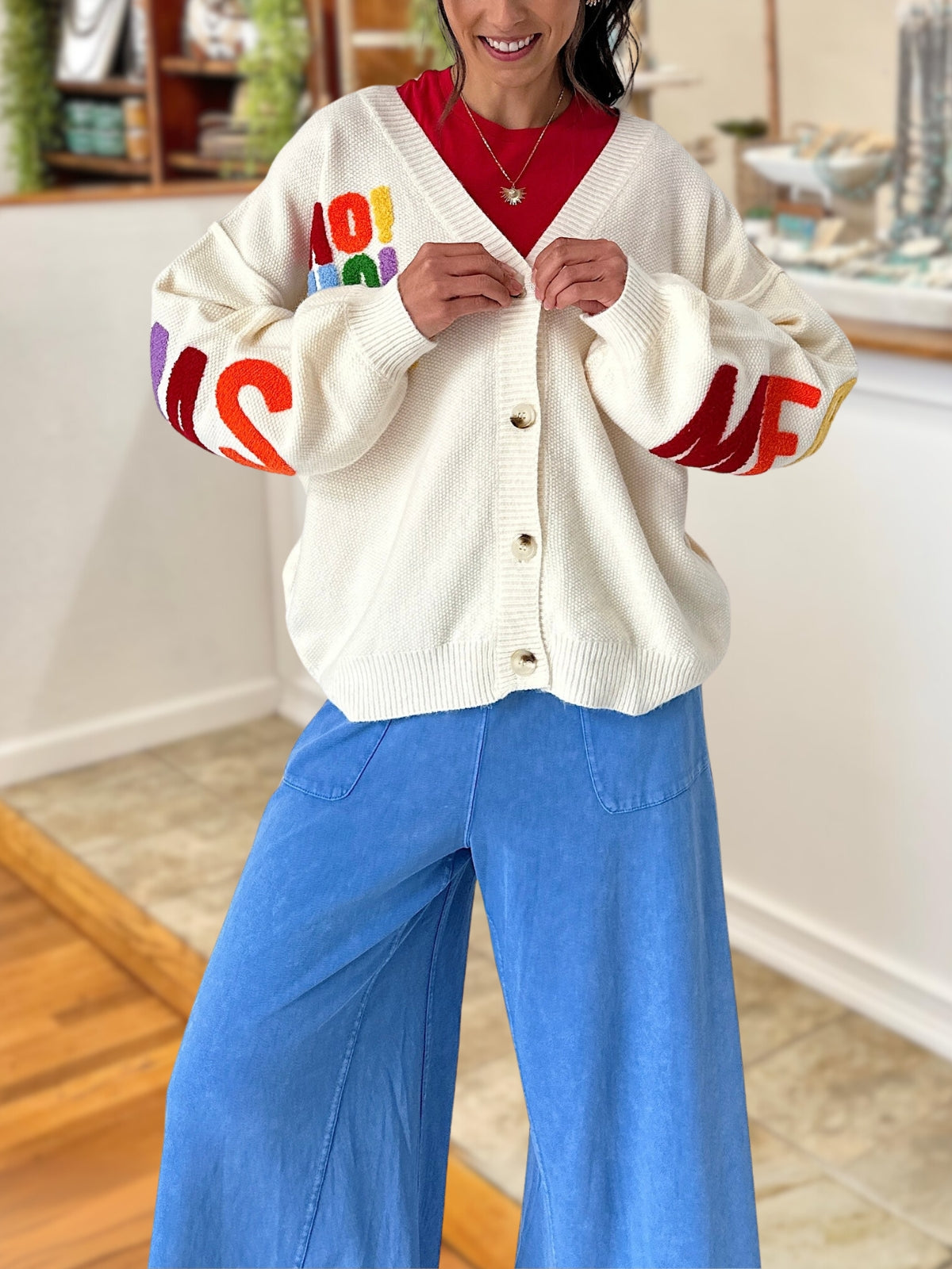 Merry Christmas Embroidered Letter Cardigan