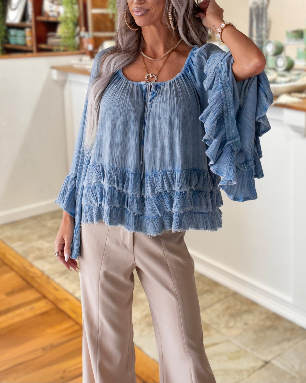 Effortless Ruffle Crinkle Blouse