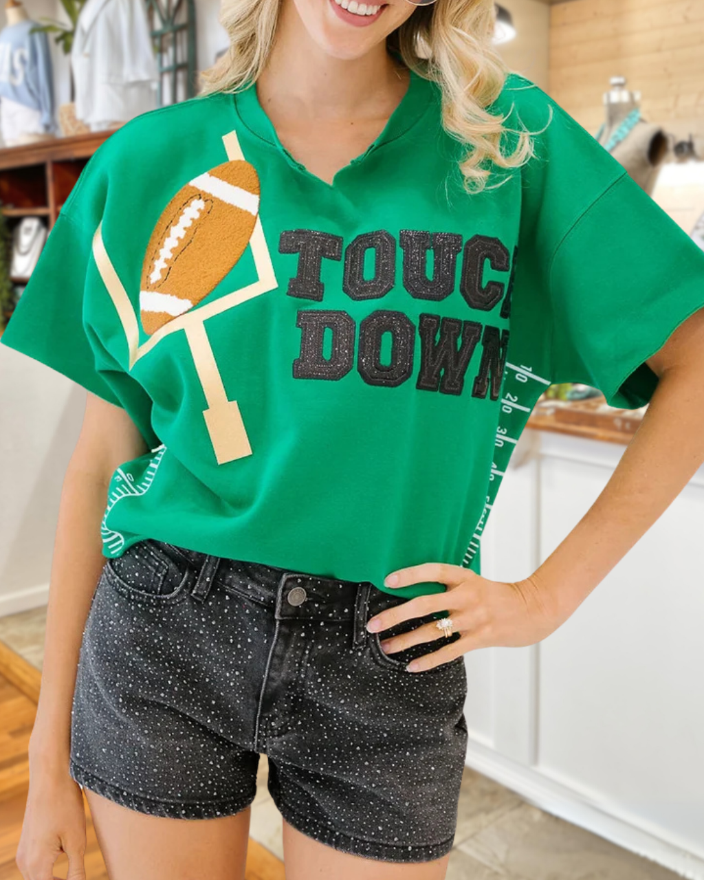 Touch Down Embroidered Field-Marker Top
