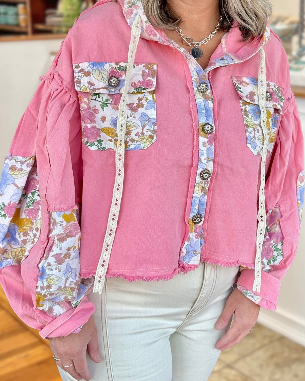 Floral Washed Raw Edge Jacket