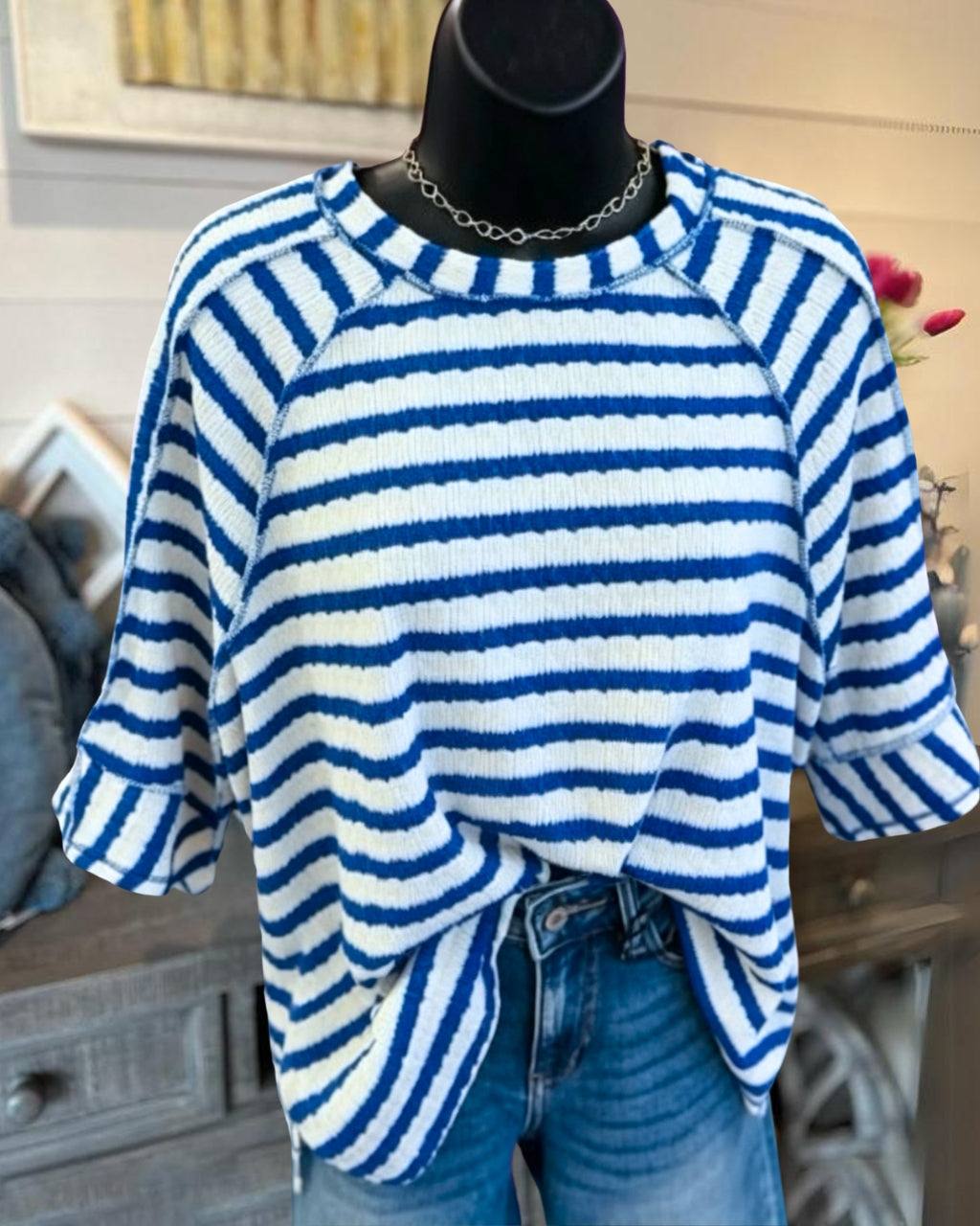 Chic Reverse Stitching Striped Top