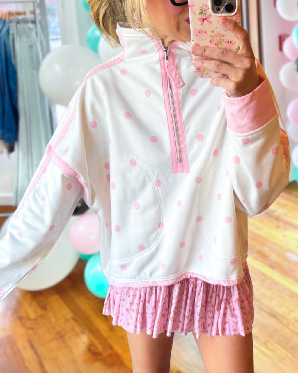 Chic Polka-dot Half-zip Pullover