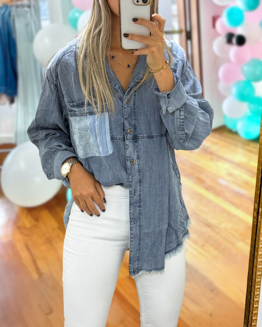 Stylish Patchwork Denim Shirt