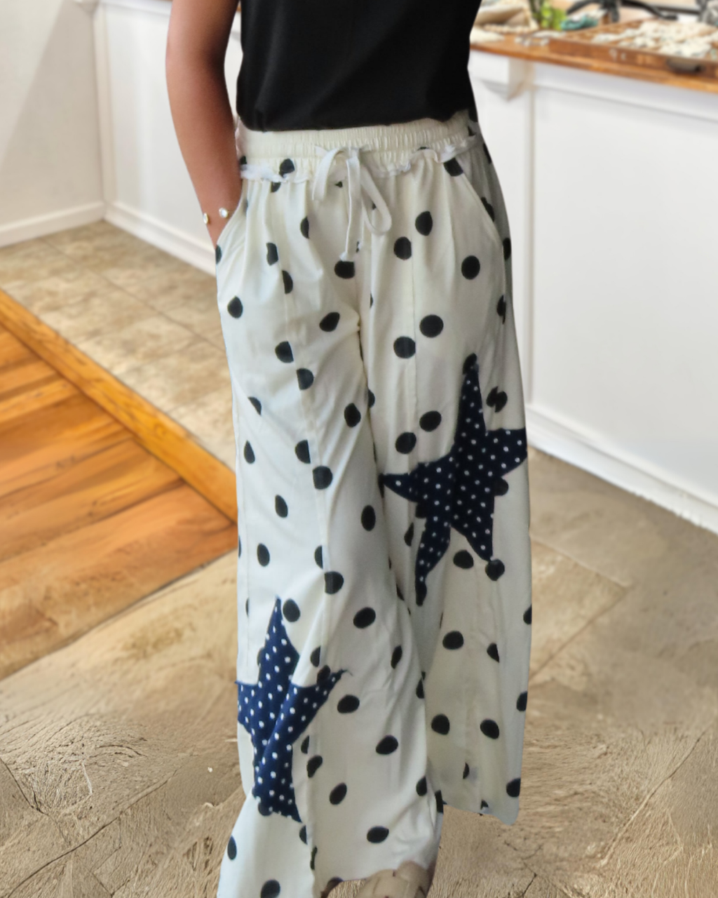Polka Dot Star Embroidered Appliqué Pants