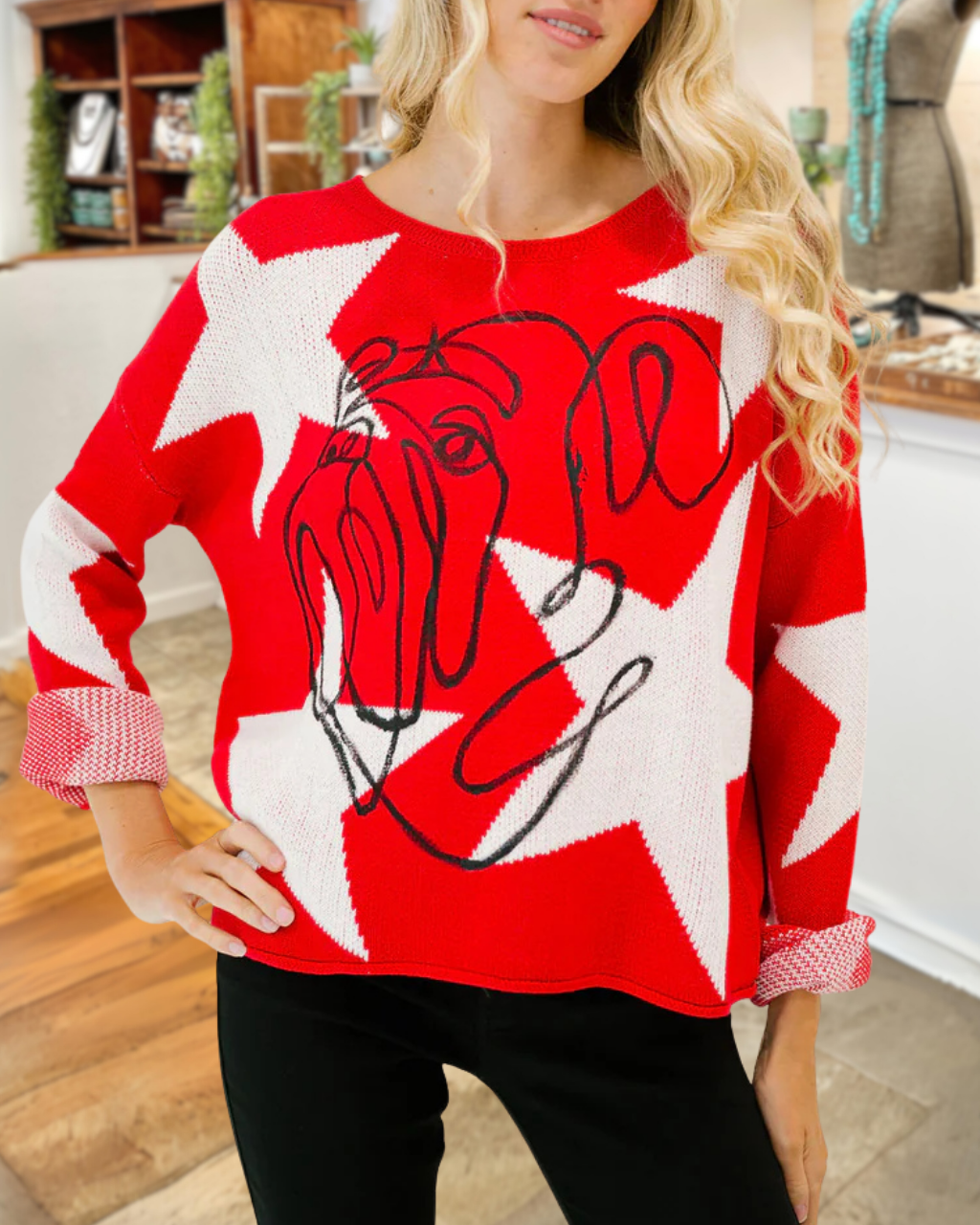 Star Patterned Knitted Bulldog Top