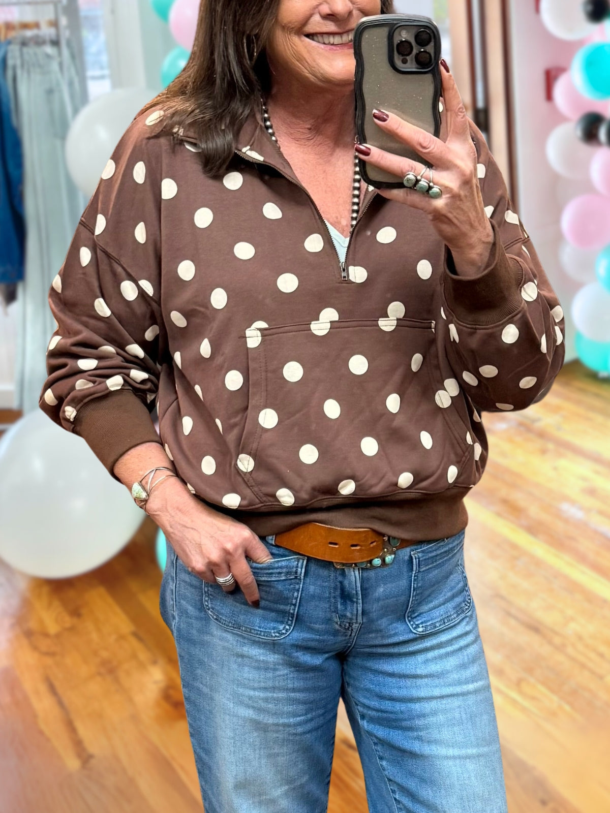 Polka Dot Large Pocket Pullover