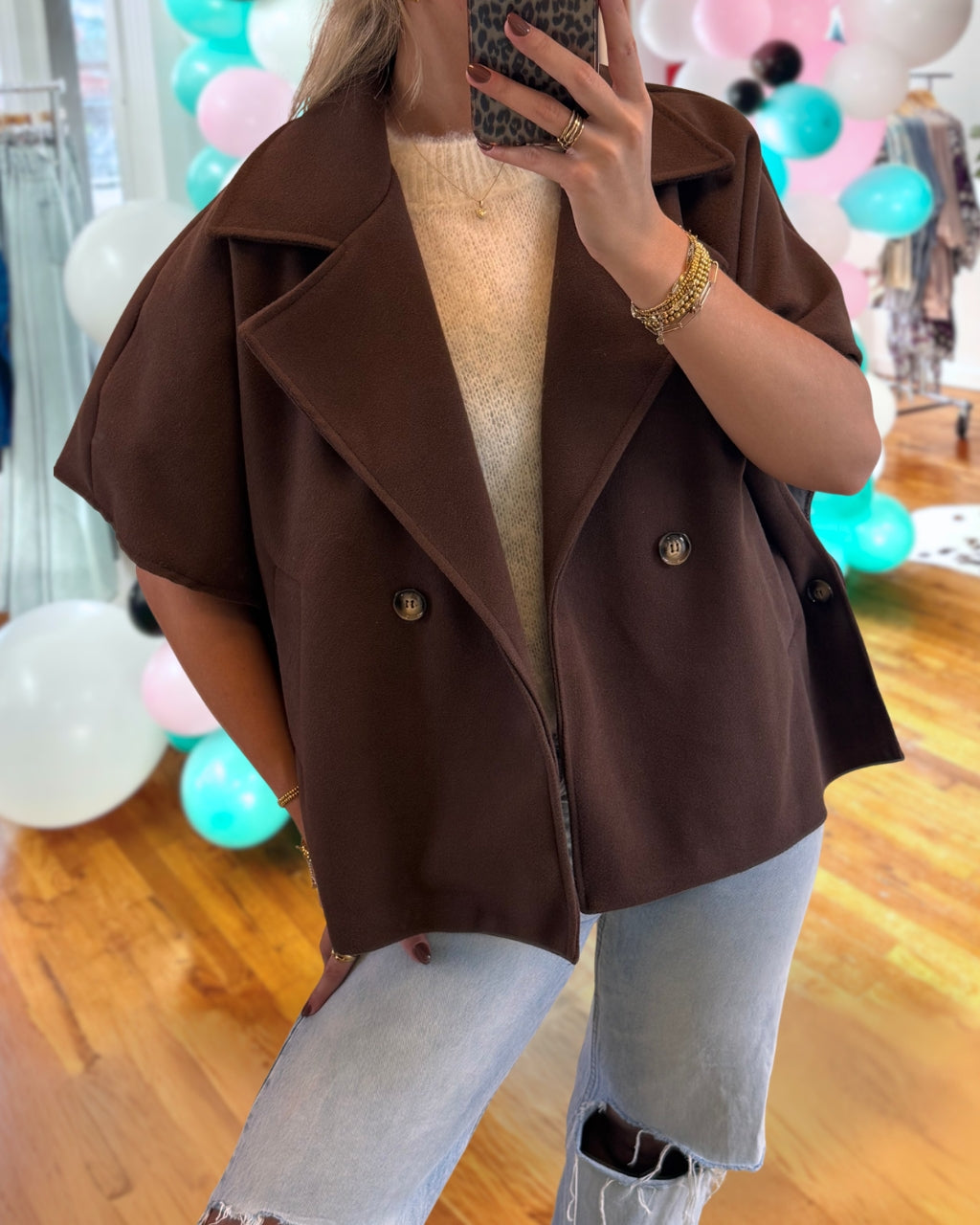 Trendy Woolen Cape Sleeve Jacket