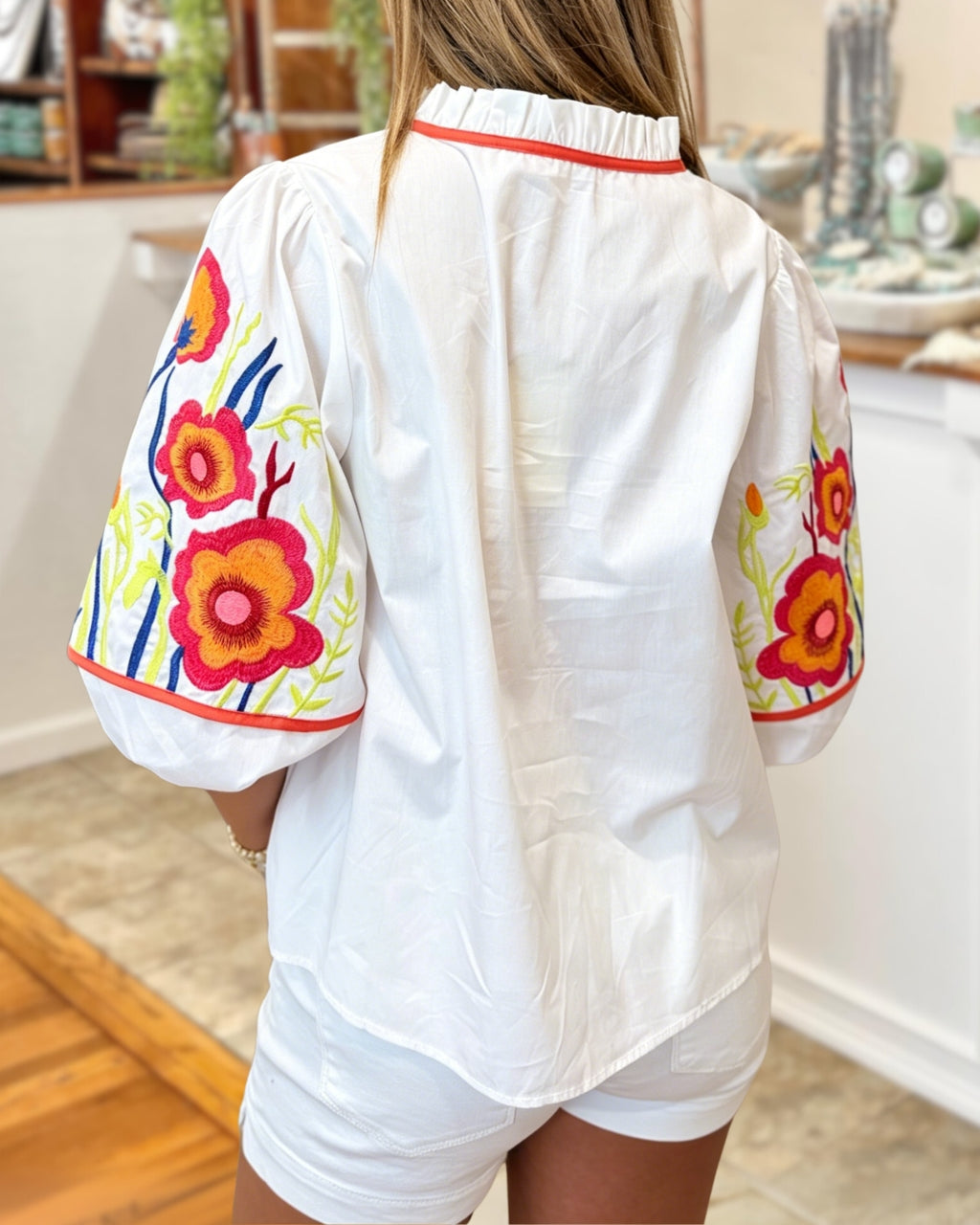 Floral Embroidered Poplin Top