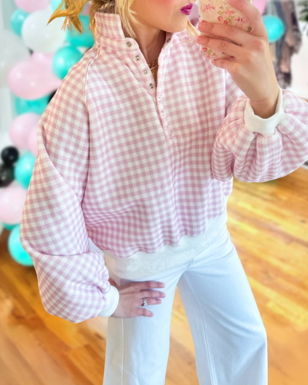 Snap-button Plaid Pullover