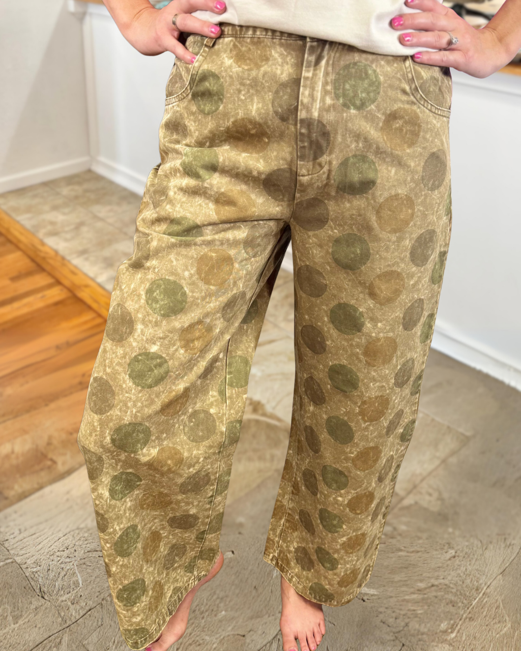 Retro Polka Dot Washed Distressed Pants