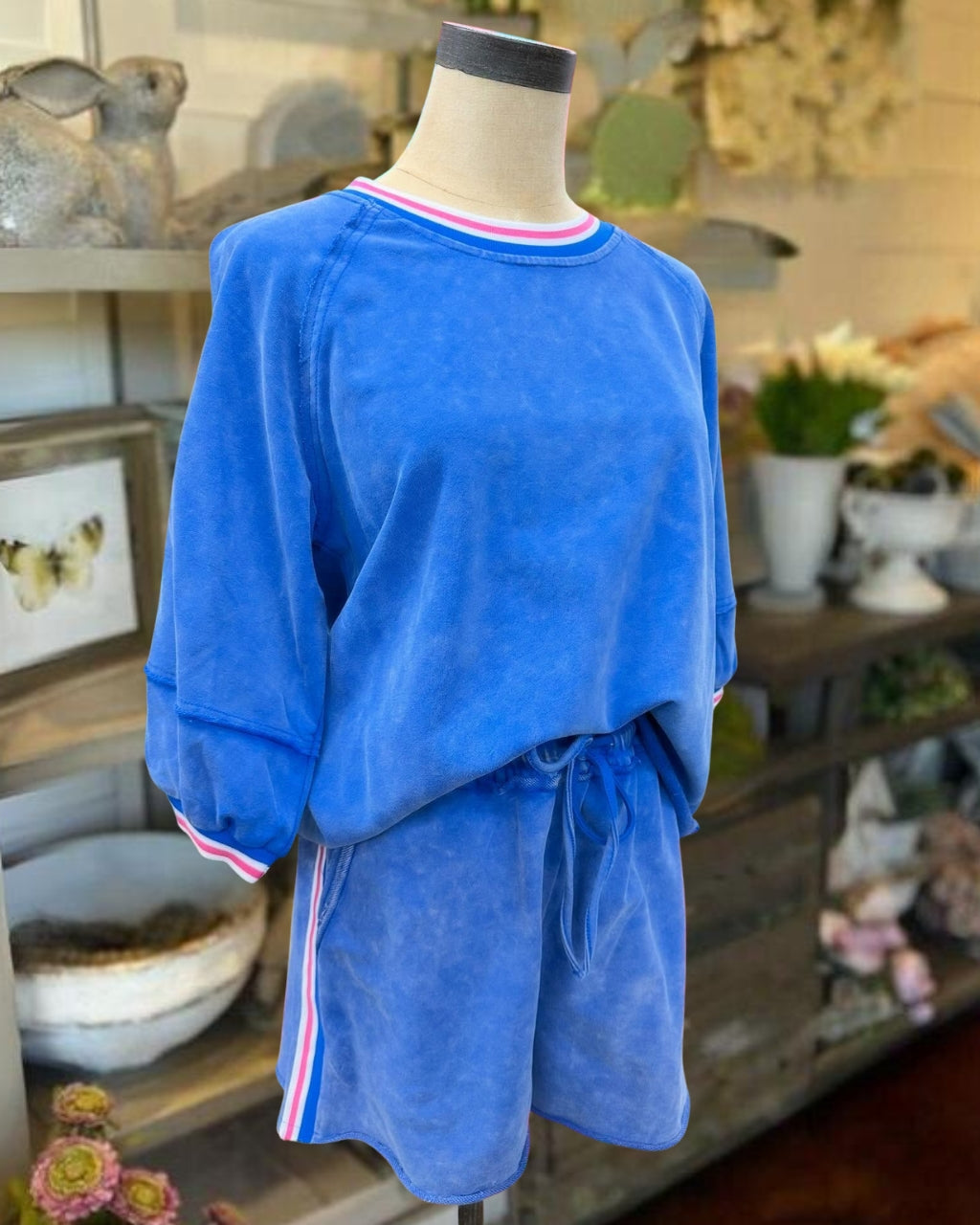 Color-blocked Striped Washed Shorts Set