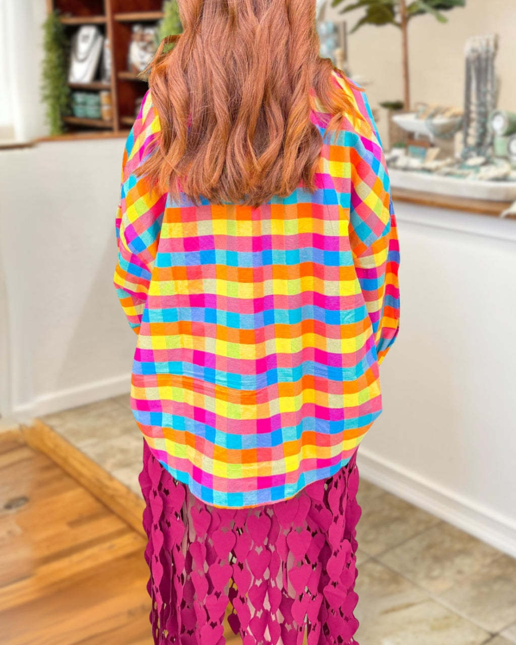 Colorful Plaid Half-open Collar Top