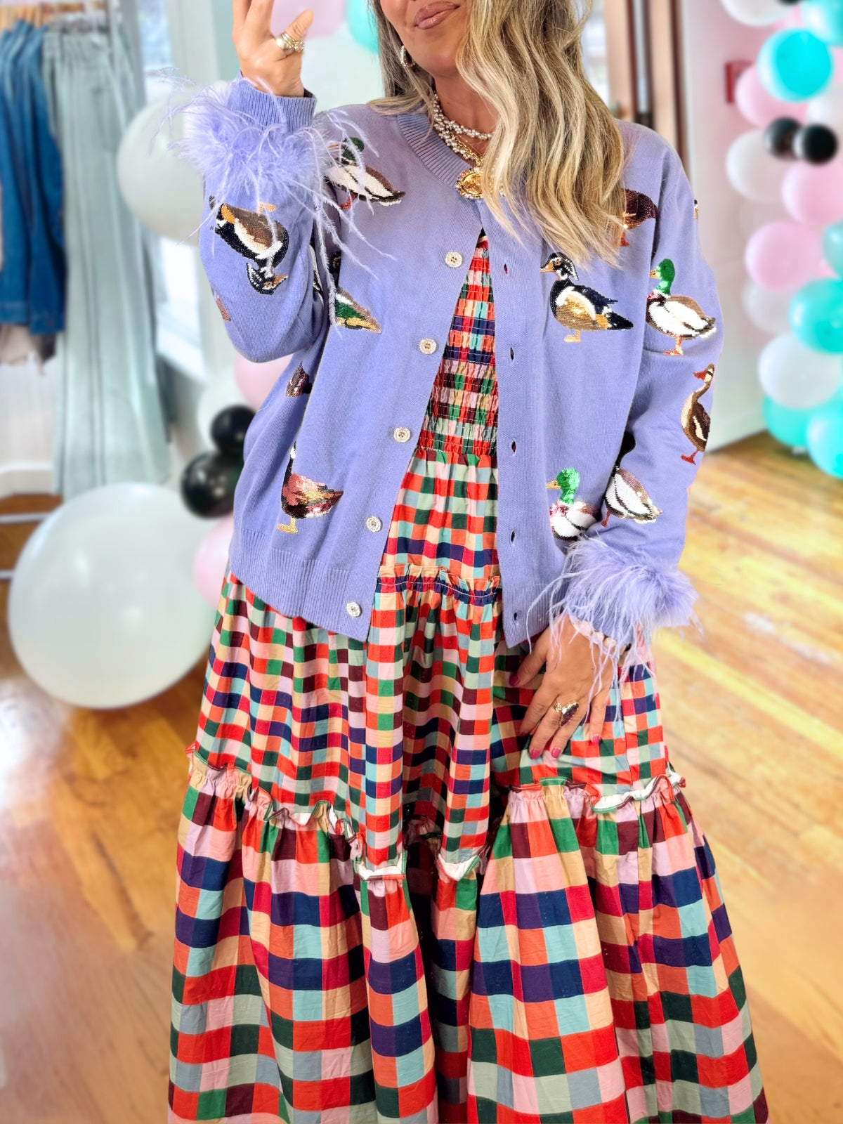 Feather Sequined Duck Cardigan