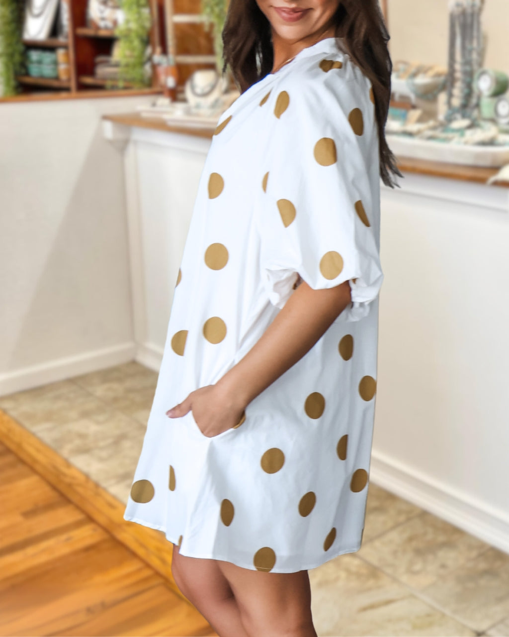 Polka Dot Puff-Sleeve Mini Dress