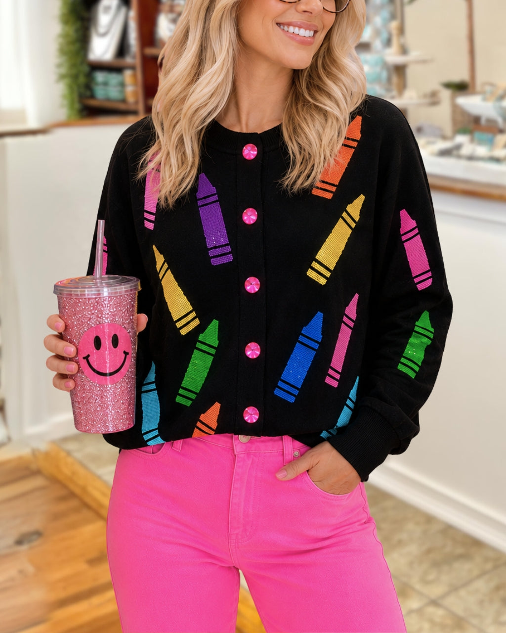 Teacher Approved Crayon Sequin Cardigan