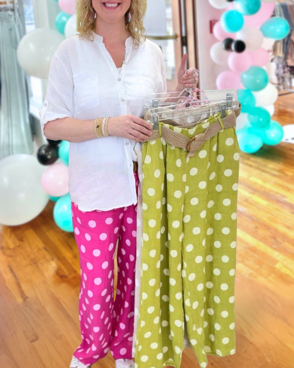 Polka Dot Linen Wide-leg Pants