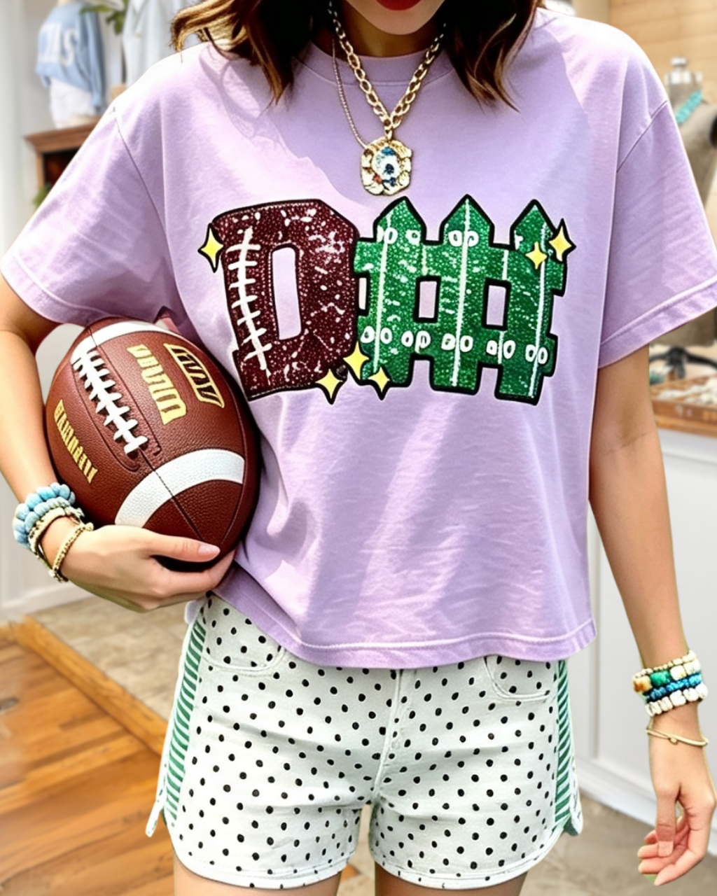 Football-themed Sequin Cropped T-shirt