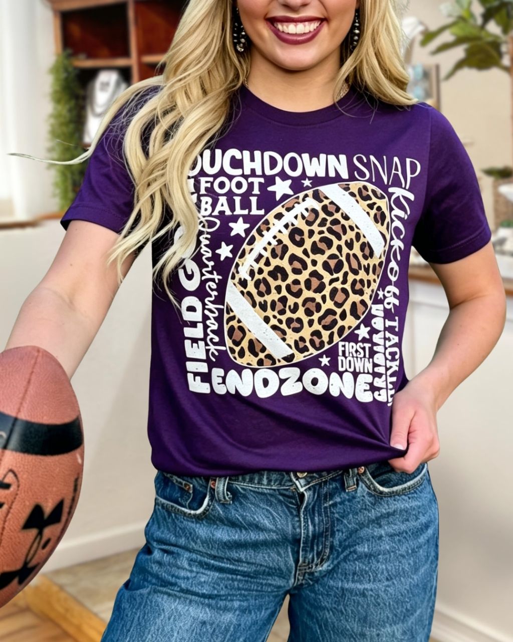 Game Day Leopard Print Football Letter Graphic T-Shirt
